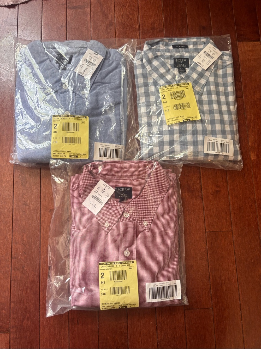 J. Crew Men’s Blue, Light Blue Plaid & Red Button-Down Shirt Pack Bundle - Large
